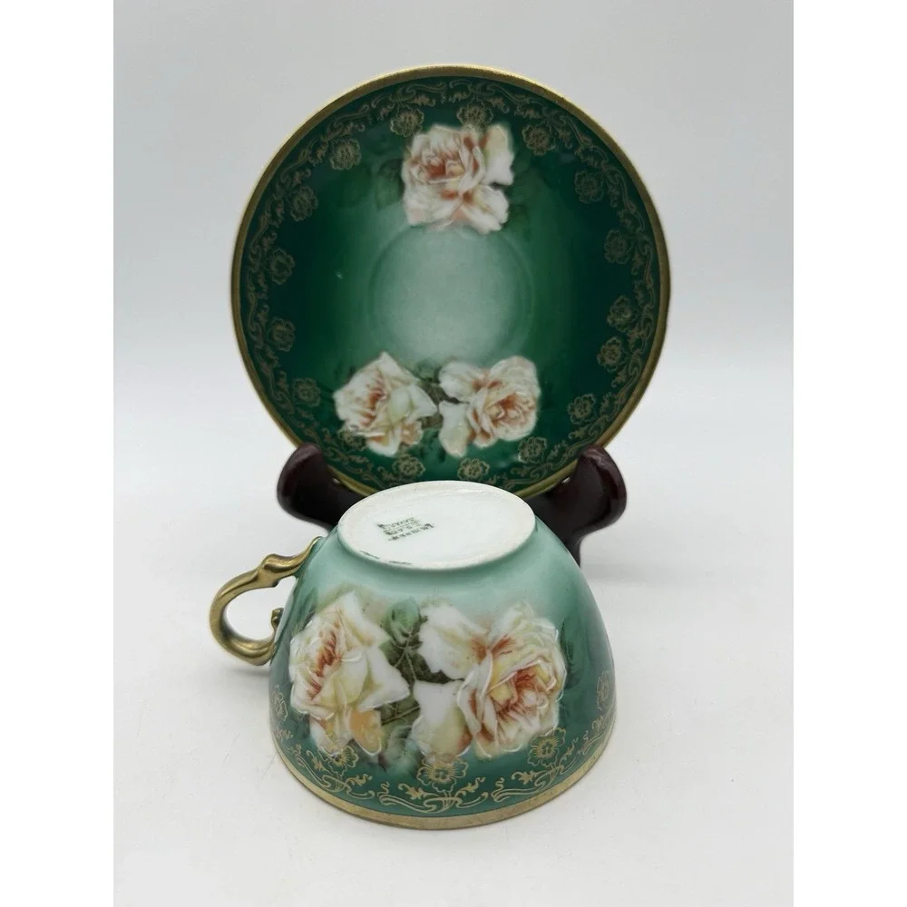 Antique Mignon Z.S. & Co Bavaria Hand Painted Cup & Saucer Cabbage Roses